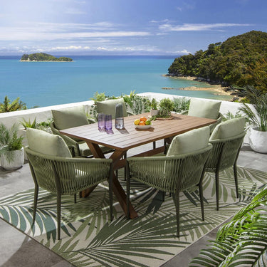 Quatropi Premium 6 Seater Garden Dining Set Green Oak Wood Effect Aluminium