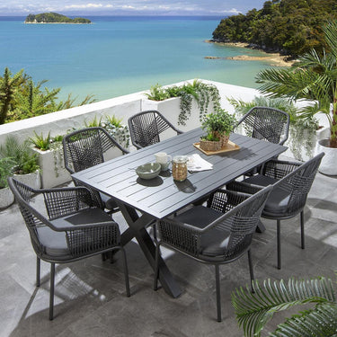Quatropi Premium 6 Seater Garden Table and Chairs Dining Set Aluminium Grey 