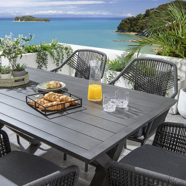 Quatropi Premium 6 Seater Outdoor Garden Dining Set Grey Wood Effect Aluminium
