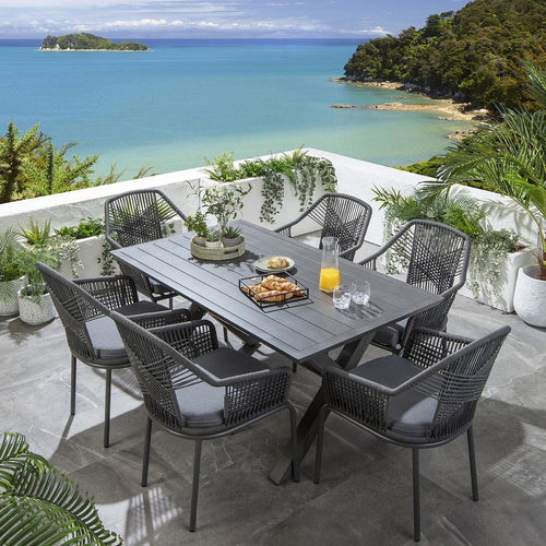 Cia 6 Seater Outdoor Garden Dining Set Grey Wood Effect Aluminium