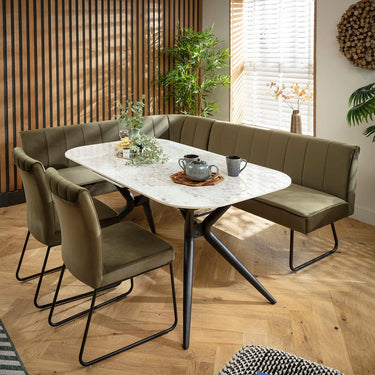 Quatropi Premium 7 Seater Extendable Corner Bench Dining Set Green & Grey Ceramic LR2