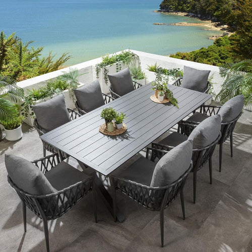 Verity & Star 8 Seater Outdoor Garden Dining Set Grey Aluminium
