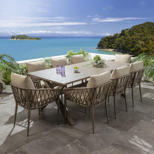 Verity & Star 8 Seater Outdoor Garden Dining Set Beige Aluminium
