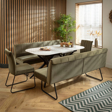 Quatropi Premium 8 Seater Extendable Bench Dining Set Green & Grey Ceramic SB2