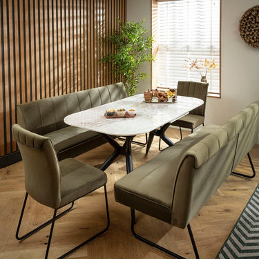 Quatropi Premium 8 Seater Extendable Bench Dining Set Green & Grey Ceramic SB2