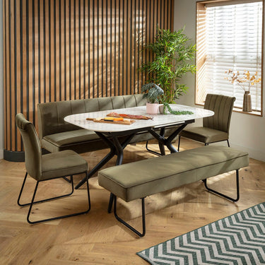 Quatropi Premium 8 Seater Extendable Bench Dining Set Green & Grey Ceramic XB2
