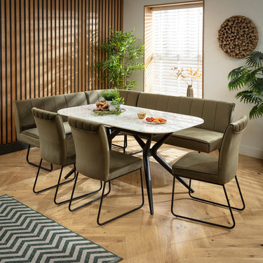 Quatropi Premium 8 Seater Extendable Corner Bench Dining Set Green & Grey Ceramic LR3