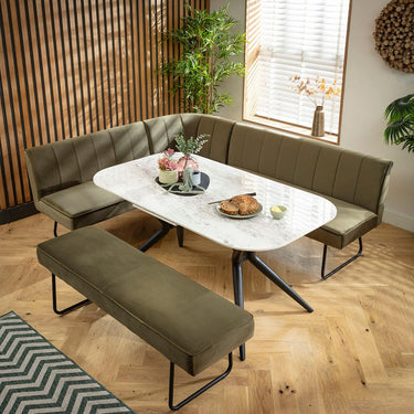 Quatropi Premium 8 Seater Extendable Corner Bench Dining Set Green & Grey Ceramic LRBB