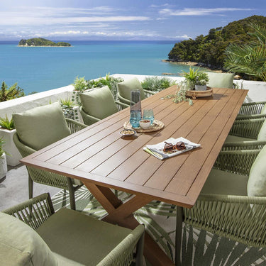 Quatropi Premium 8 Seater Garden Dining Set Green Oak Wood Effect Aluminium