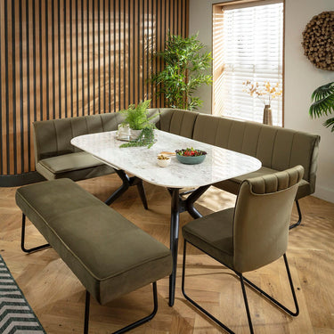 Quatropi Premium 9 Seater Extendable Corner Bench Dining Set Green & Grey Ceramic LRBB1