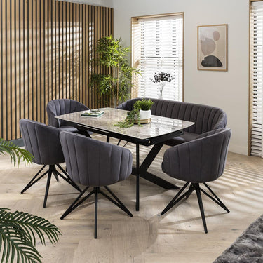 Quatropi Premium Bench Dining Set - 6 Seater - Extendable Grey Ceramic Dining Table