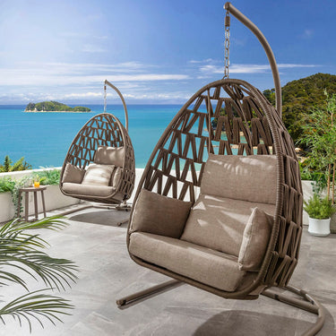 Quatropi Premium Garden Hanging Egg Chair Outdoor Brown Rope Swing Chair