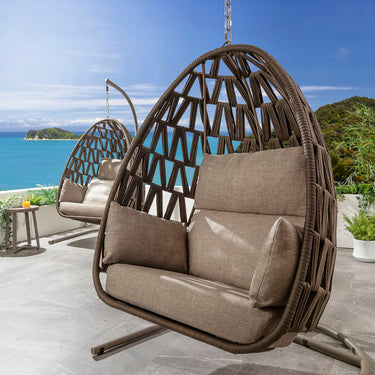 Quatropi Premium Garden Hanging Egg Chair Outdoor Brown Rope Swing Chair