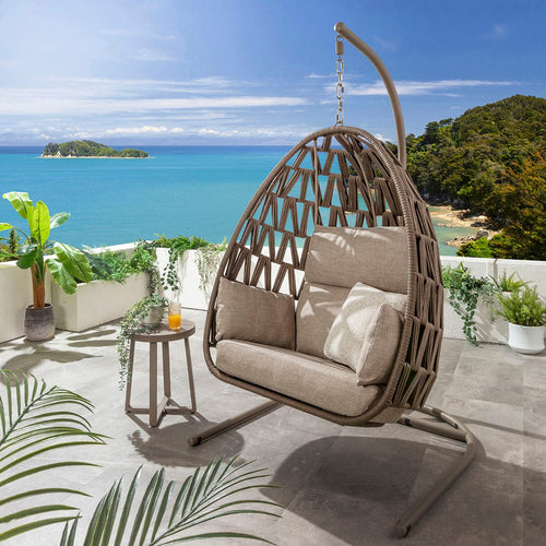 ZigZag Premium Outdoor Garden Hanging Egg Chair Brown Rope