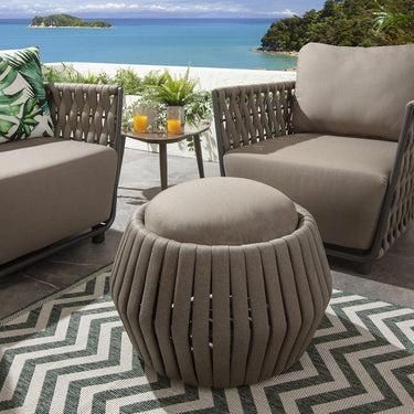 Quatropi Premium Garden Round Outdoor Footstool Pouffe Beige Rope Weave 62cm