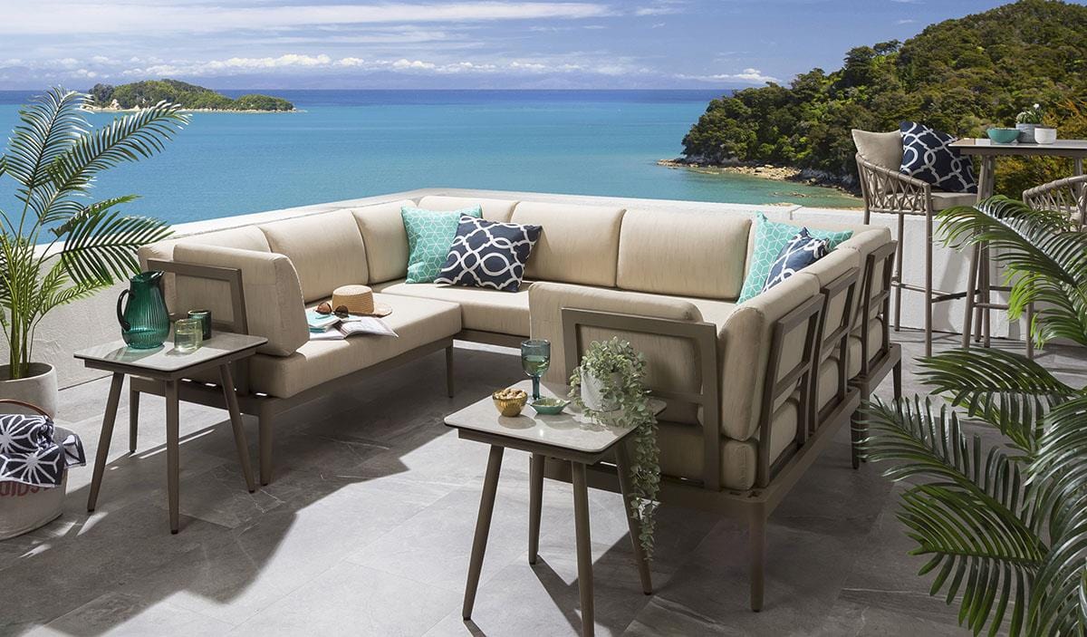Quatropi Premium Garden U-Shape Corner Sofa | 8 Seater Beige Metal Sofa & Coffee Table