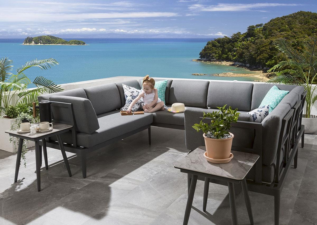 Quatropi Premium Garden U-Shape Corner Sofa | 8 Seater Grey Metal Sofa & Coffee Table