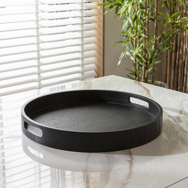 Quatropi Premium Large Round Wooden Tray Black 40cm