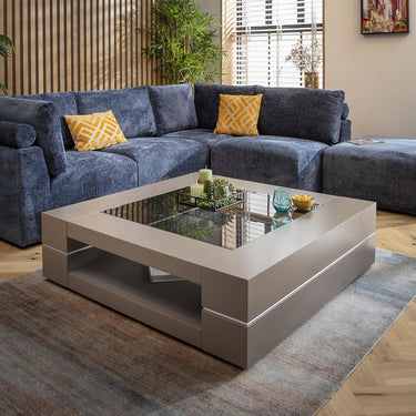 Quatropi Premium Large Square Coffee Table Matt Grey Smoked Glass 120cm