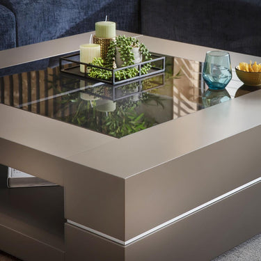 Quatropi Premium Large Square Coffee Table Matt Grey Smoked Glass 120cm