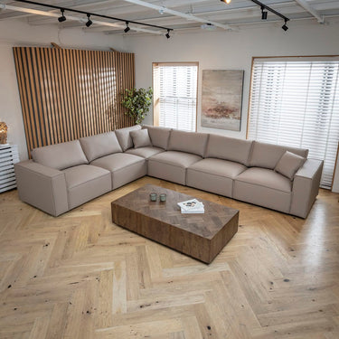 Quatropi Premium Modular Beige Leather Corner Sofa 6 Seater Couch 386x297cm