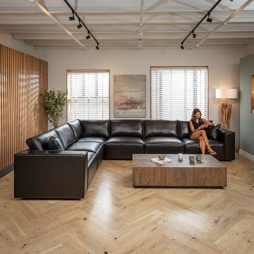 Rupert Leather 6 Seater Modular Corner Sofa Carbon Black 386x297cm 15