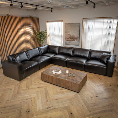Quatropi Premium Modular Black Leather Corner Sofa 6 Seater Couch 386x297cm