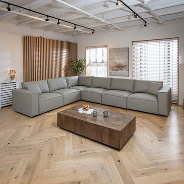 Quatropi Premium Modular Grey Leather Corner Sofa 6 Seater Couch 386x297cm