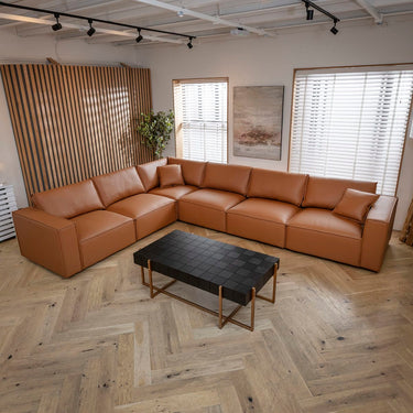 Quatropi Premium Modular Tan Leather Corner Sofa 6 Seater Couch 386x297cm