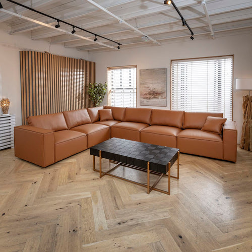 Rupert Leather 6 Seater Modular Corner Sofa Tuscan Tan 386x297cm 15