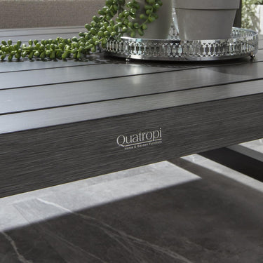 Quatropi Premium Outdoor Coffee Table Modern Wood Effect Aluminium Grey 140x86cm