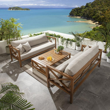 Quatropi Premium Outdoor Coffee Table Modern Wood Effect Aluminium Oak 140x86cm
