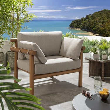 Quatropi Premium Outdoor Garden Armchair Log Wood Effect Aluminium Cream Oak