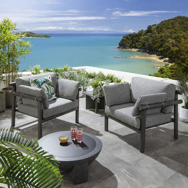 Quatropi Premium Outdoor Garden Armchair Log Wood Effect Aluminium Grey