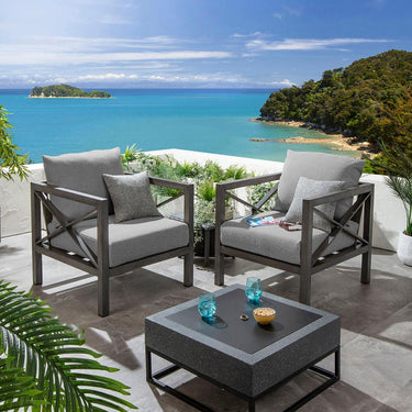 Quatropi Premium Outdoor Garden Armchair Modern Wood Effect Aluminium Grey