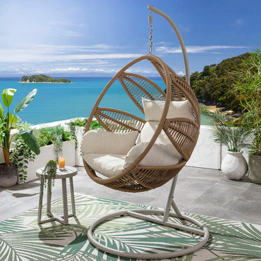 Quatropi Premium Outdoor Garden Hanging Egg Pod Chair Seat Neutral Beige