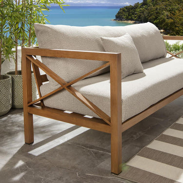 Quatropi Premium Outdoor Garden Sofa Modern Wood Effect Aluminium Cream Oak 210cm