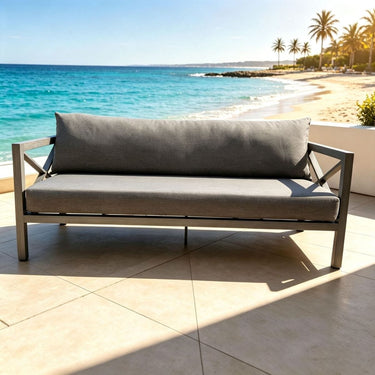 Quatropi Premium Outdoor Garden Sofa Modern Wood Effect Aluminium Grey 210cm