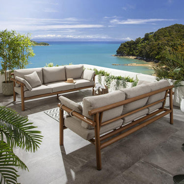 Quatropi Premium Outdoor Patio Garden Sofa Log Wood Effect Aluminium Cream Oak