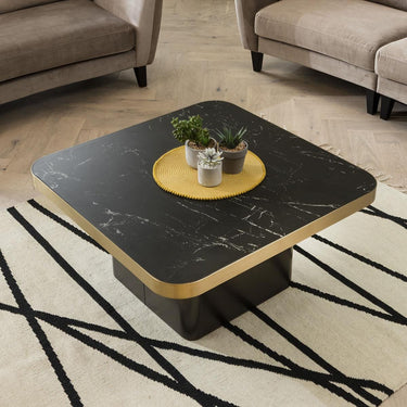 Quatropi Premium Set of 2 Ceramic Marble Top Large Coffee Tables White & Black Square
