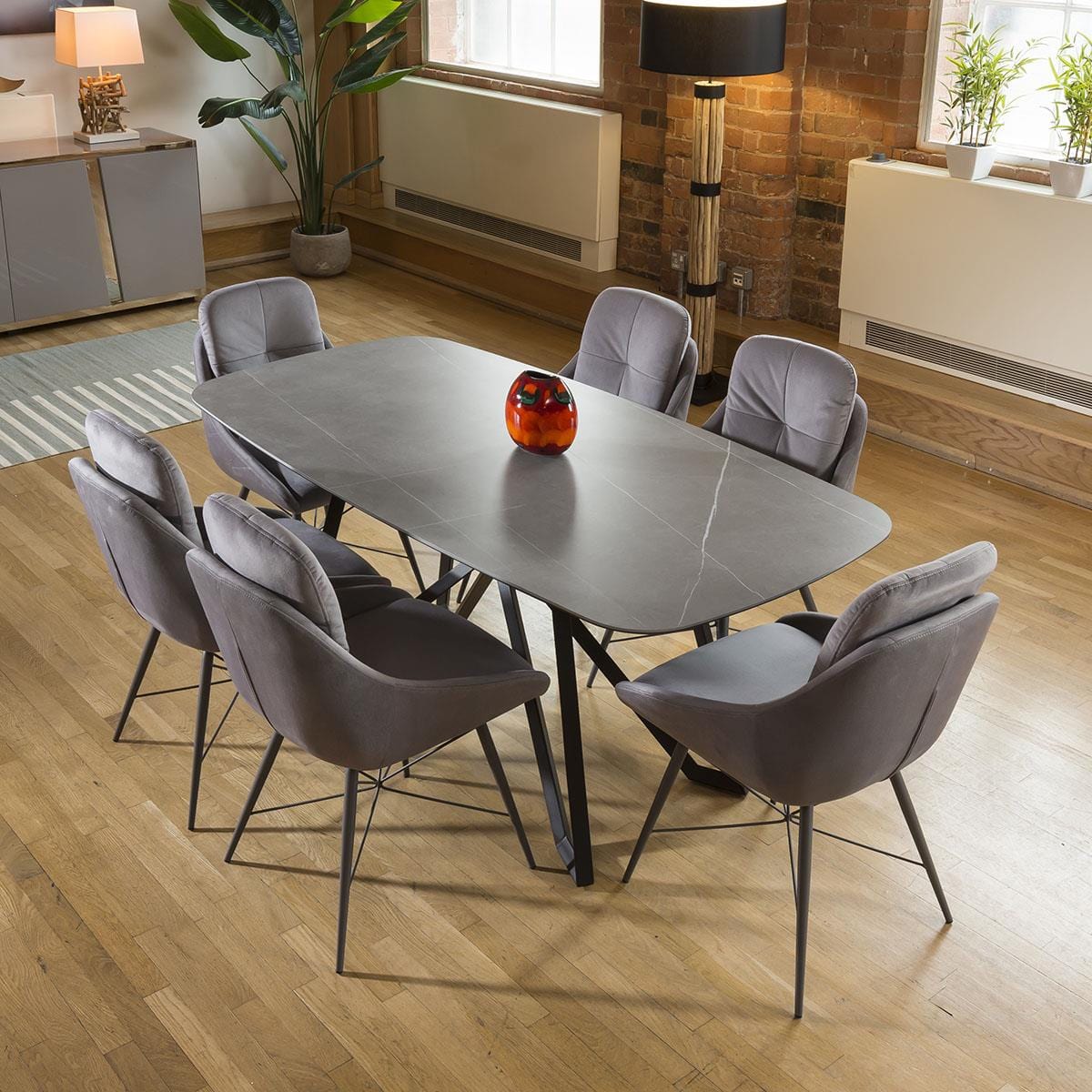 Ceaser Table Quatropi 1.78m Caesar table Grey Ceramic Top and Black steel Legs