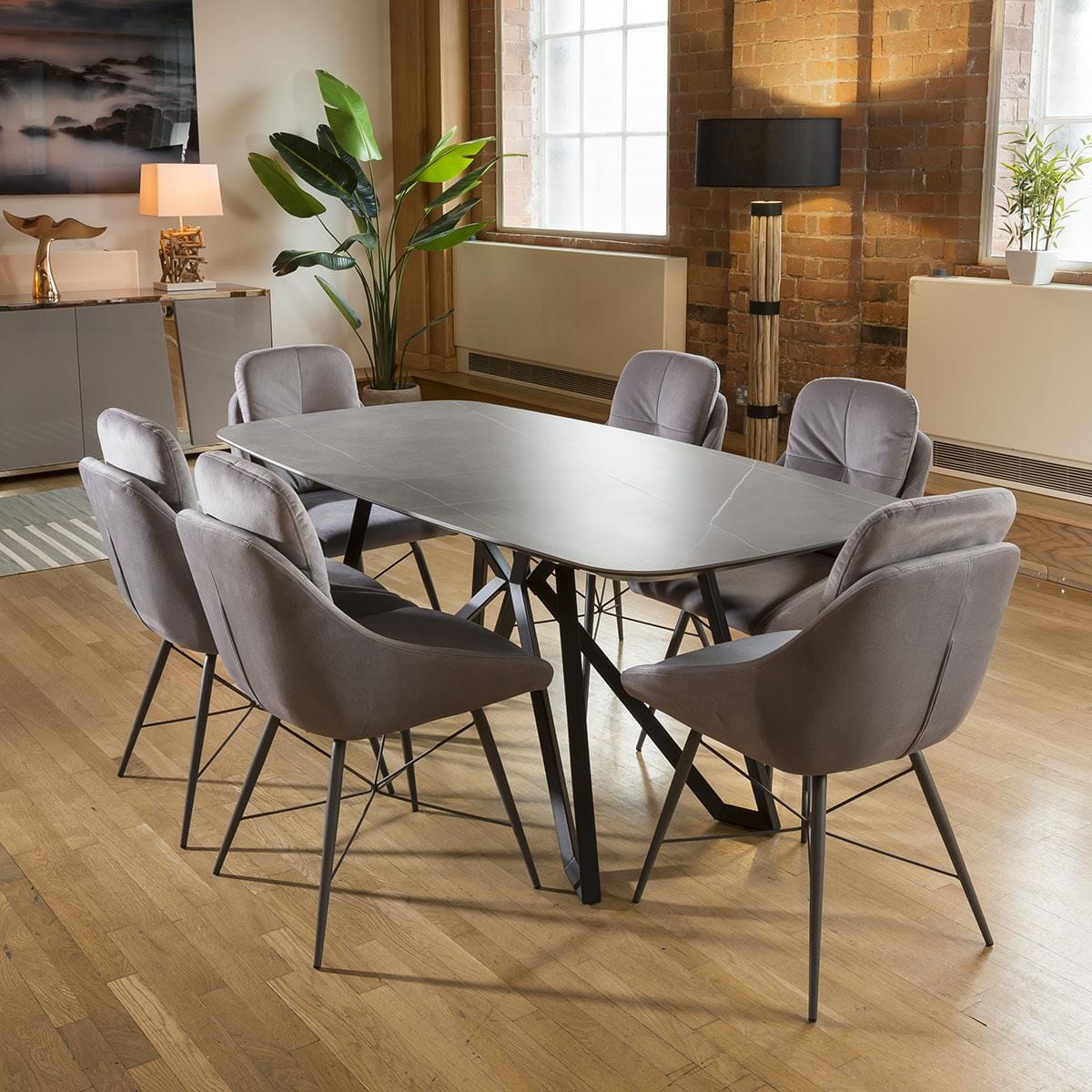 Ceaser Table Quatropi 1.78m Caesar table Grey Ceramic Top and Black steel Legs