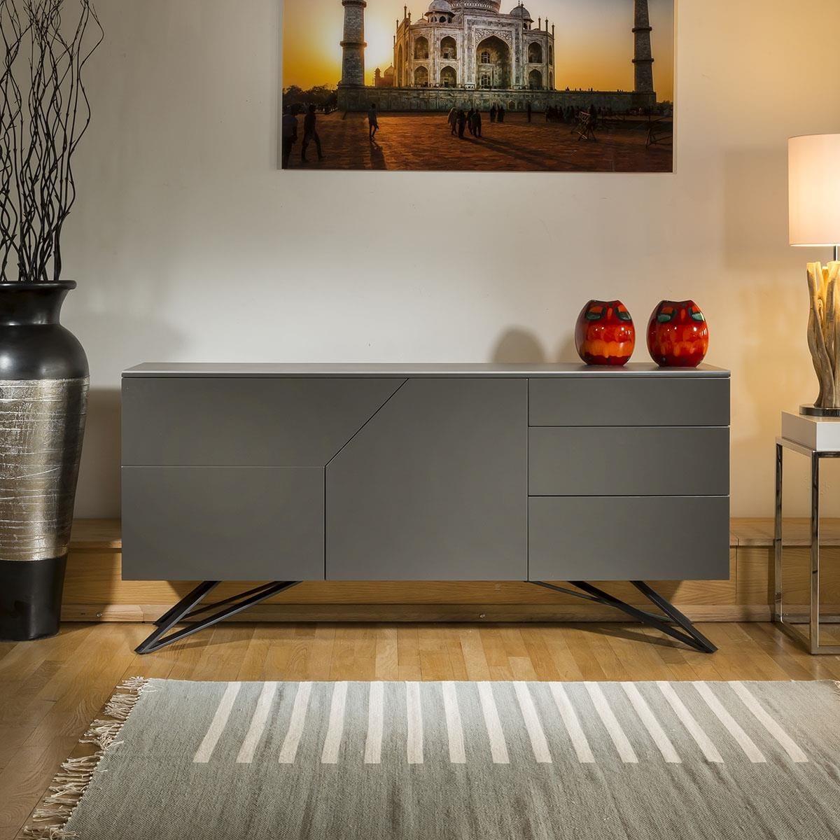 Ceaser Table Quatropi 1.78m Caesar table Grey Ceramic Top and Black steel Legs