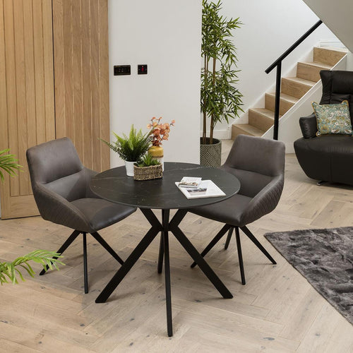 Quatropi 2 Seater Round Bistro Dining Set - Black Ceramic Table & Swivel Chairs