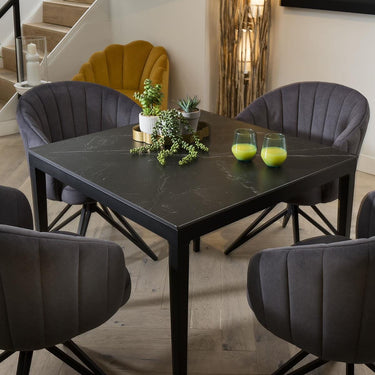 Quatropi Quatropi 4 Seater Modern Black Ceramic Marble Dining Table And Chairs Set