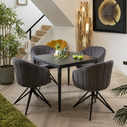 Hattie & Lena 4 Seater Modern Black Ceramic Marble Square Dining Set