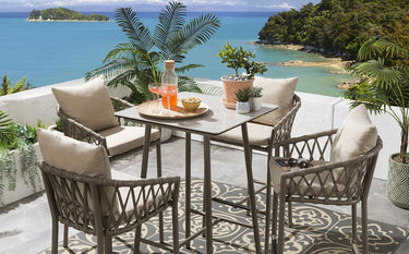 Quatropi Quatropi 4 Seater Outdoor Garden Bar Table And Stools Set Aluminium Beige