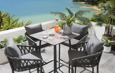 Quatropi Quatropi 4 Seater Outdoor Garden Bar Table And Stools Set Aluminium Grey