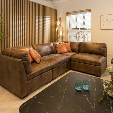 Quatropi Quatropi 4 Seater Small Modular L Shape Corner Sofa Set Brown 12L