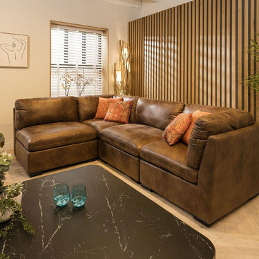 Quatropi Quatropi 4 Seater Small Modular L Shape Corner Sofa Set Brown 12R
